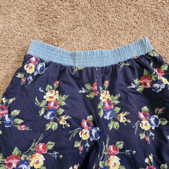 Vintage Floral Pull On Shorts Women M Denim Trim Lounge Pockets Cottage Boho 90s - Picture 2 of 10